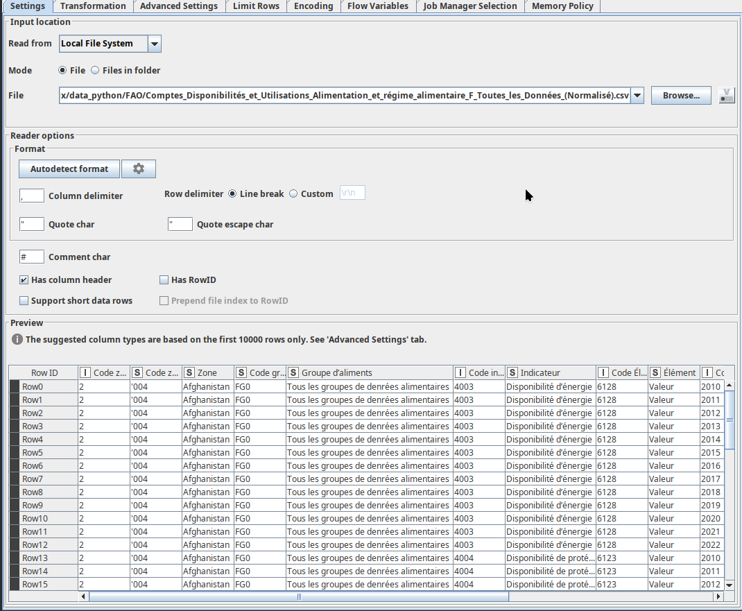 config csv reader